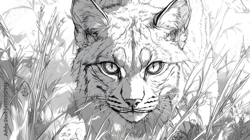 Realistic lynx illustration crafted using intricate lines image photo