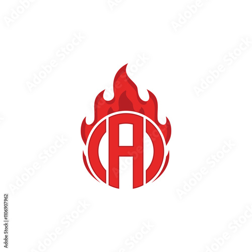 letter A template design in circle shape with fire elements.