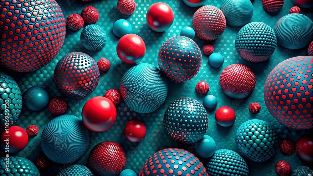 Abstract Composition of Red and Teal Textured Spheres Abstract Composition of Red and Teal Textured Spheres