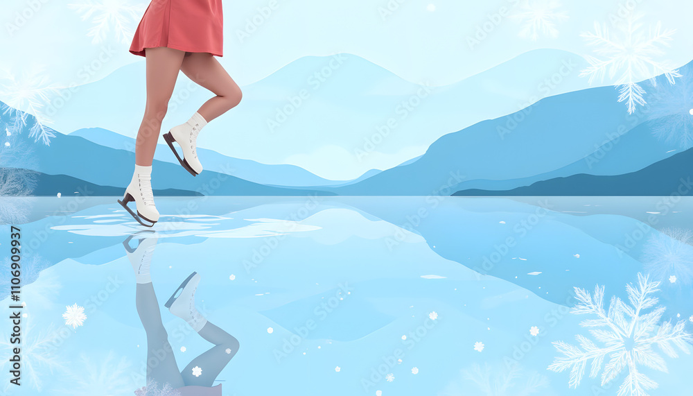 Conceptual vector illustration, a pair of ice skates on a frozen lake Conceptual vector illustration, a pair of ice skates on a frozen lake