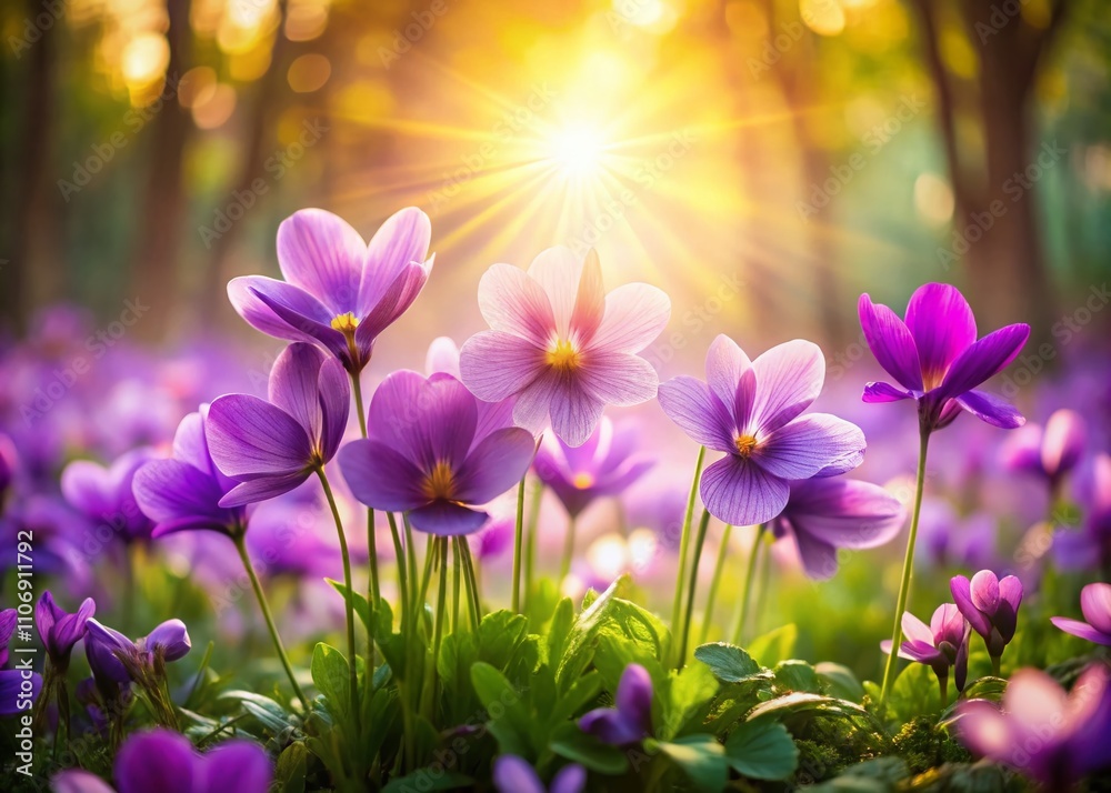 Enchanting Portrait of Divine Spring Violet Flowers Blooming in a Lush Garden Setting, Capturing the Magic and Beauty of Nature's Colorful Floral Display Enchanting Portrait of Divine Spring Violet Flowers Blooming in a Lush Garden Setting, Capturing the Magic and Beauty of Nature's Colorful Floral Display
