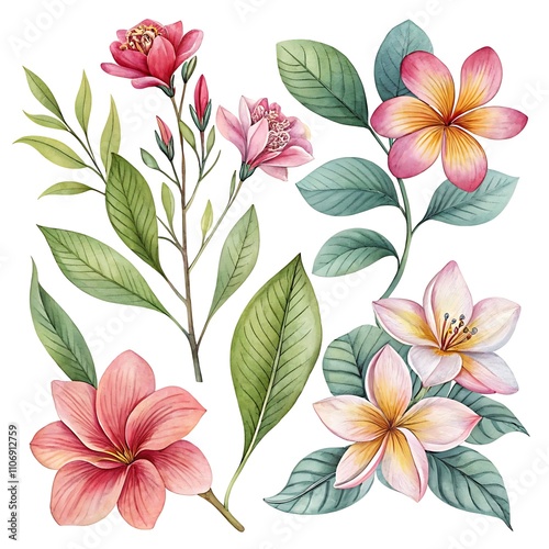 Watercolor Flower and leaf collection
