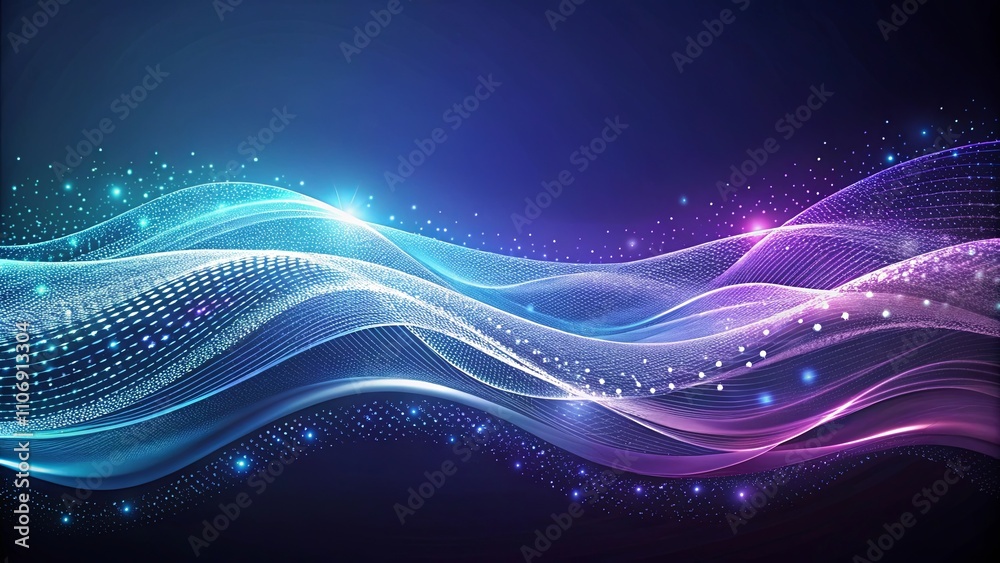 Abstract flowing waves of vibrant purple and blue hues with sparkling particles Abstract flowing waves of vibrant purple and blue hues with sparkling particles