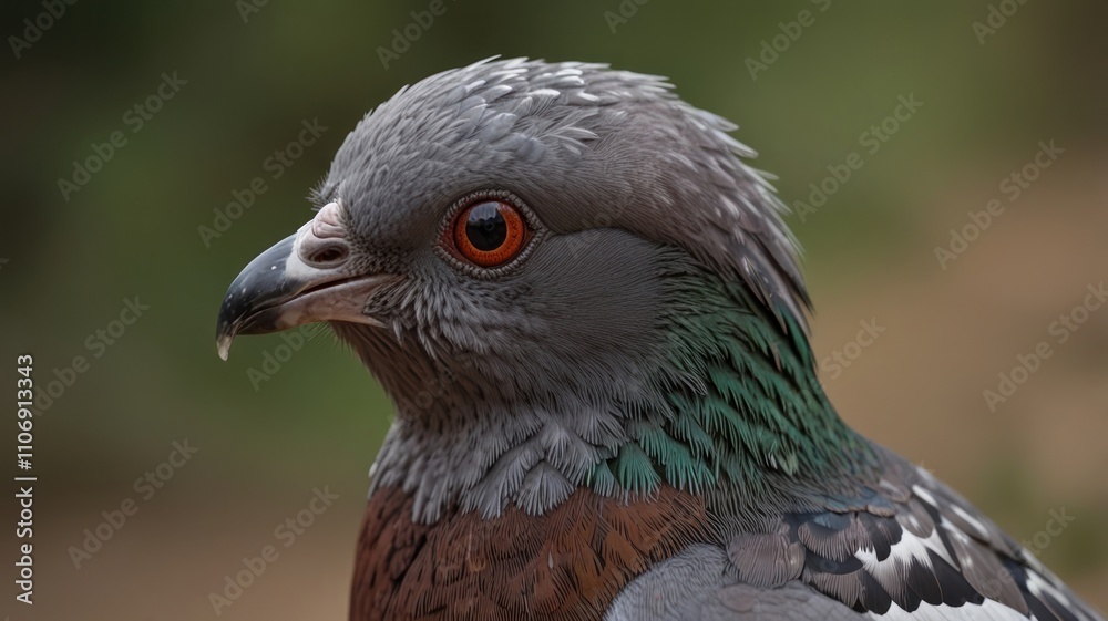 Close-up profile of a pigeon with iridescent feathers. Close-up profile of a pigeon with iridescent feathers.