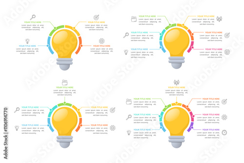 Light Bulb Infographic Elements with Multiple Step and Editable Text for Business Presentation, Poster, Banner and Booklet.