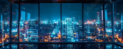 Night Cityscape Viewed From A Modern Skyscraper Window photo