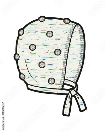 Bonnet hat design technical flat sketch vector mockup template.