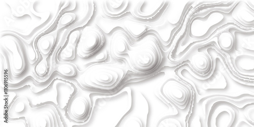 Abstract wavy line 3d paper cut white background with shadows. Abstract realistic papercut decoration textured with wavy layers. Topographic contour lines vector map seamless pattern vector.