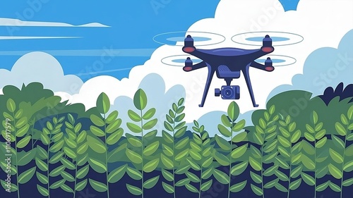 Drone Flying Over Lush Green Fields