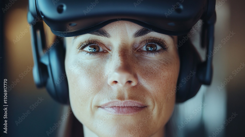 A woman wearing a virtual reality headset, focused and engaged. A woman wearing a virtual reality headset, focused and engaged.