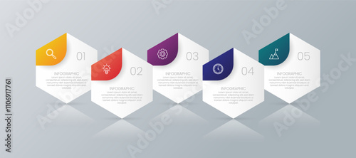 Modern business infographic template with 5 options or steps icons.