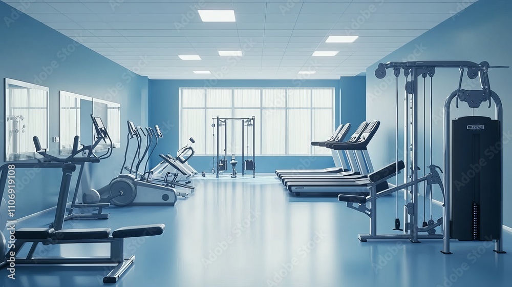 Interior of a fitness hall. 3d rendering Interior of a fitness hall. 3d rendering