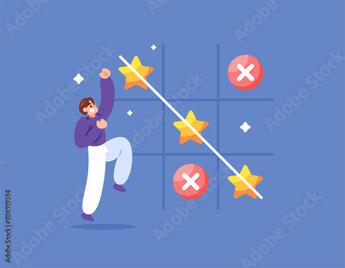 concept of success. able to solve and puzzle. win and succeed. get a good result. happy businessman. illustration of a man happy because he won a game. flat style design. element