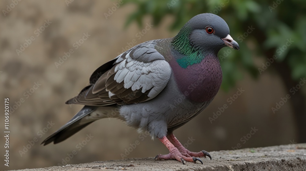 Fototapeta premium Close-up of a pigeon perched on a wall.