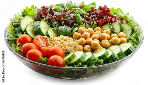 Healthy food large vegetable salad bowl with chickpeas, mixed greens and cherry tomatoes