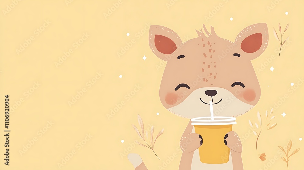 A cartoon of a happy animal drinking from a cup A cartoon of a happy animal drinking from a cup