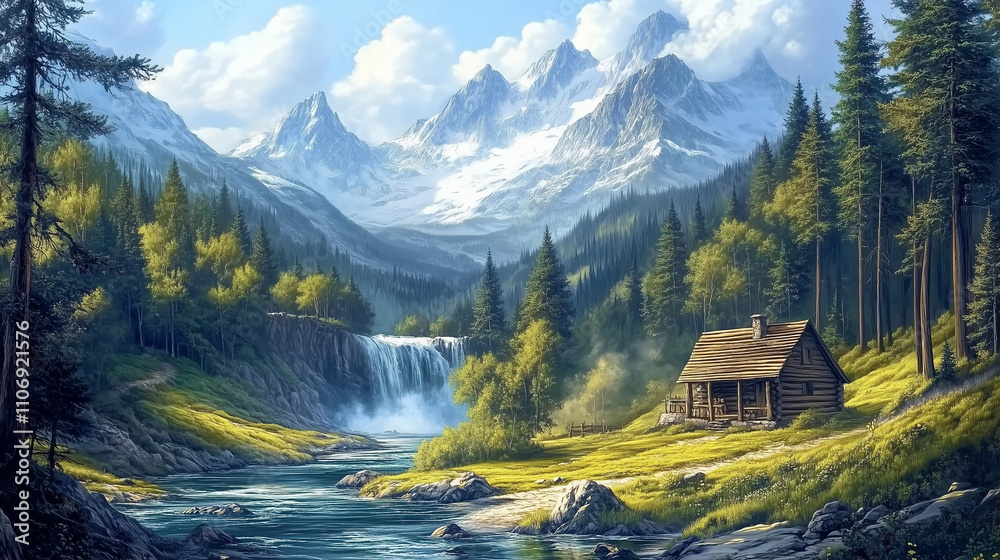 landscape with lake and mountains landscape with lake and mountains