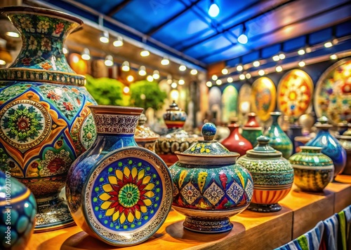 Exquisite Ceramic Artisan Pieces Showcased at Caxixis Fair with Beautifully Crafted Display and Ample Copy Space for Artisans and Pottery Enthusiasts to Explore photo