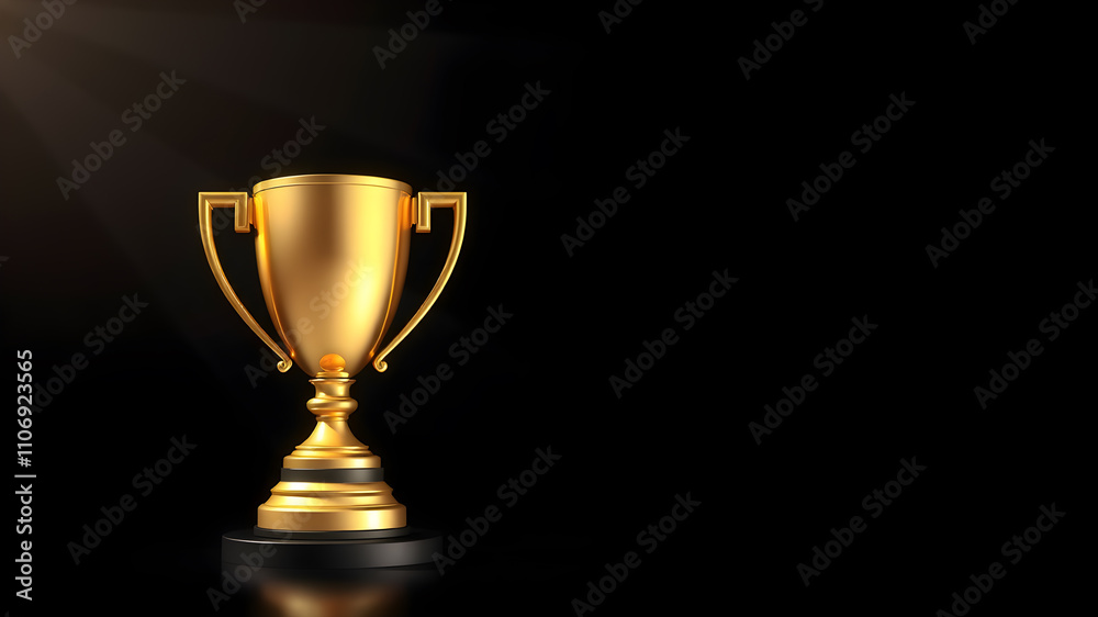Shining golden sport trophy. 3d vector object on dark background. Generative AI Shining golden sport trophy. 3d vector object on dark background. Generative AI
