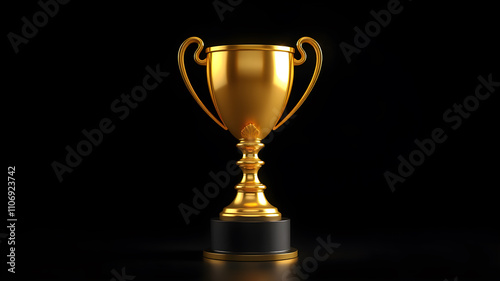 Shining golden sport trophy. 3d vector object on dark background. Generative AI