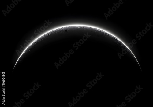 A black background with the moon's curved rim glowing in white, creating an otherworldly effect.