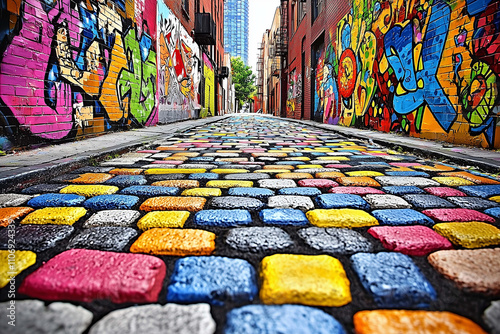 Urban Street Art Wall Bursting with Creativity, Bright Colors, and Bold Designs