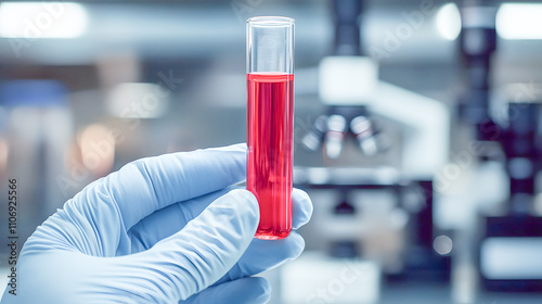 Laboratory action hand holding test tube scientific environment close-up viewpoint experiment concept