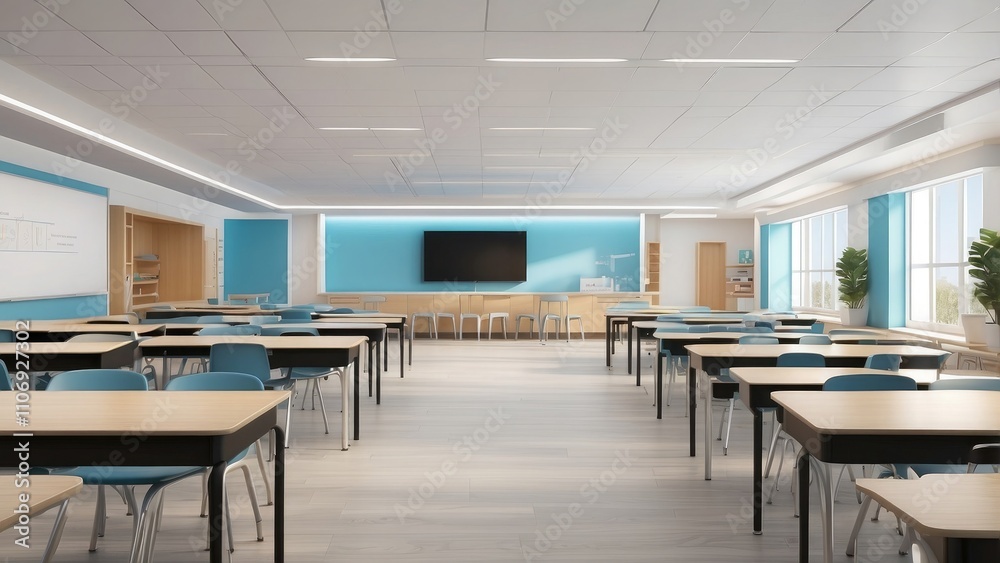 With a focus on performance and benchmarking, this contemporary digital classroom layout highlights interactive learning platforms and online educational resources.- With a focus on performance and benchmarking, this contemporary digital classroom layout highlights interactive learning platforms and online educational resources.-