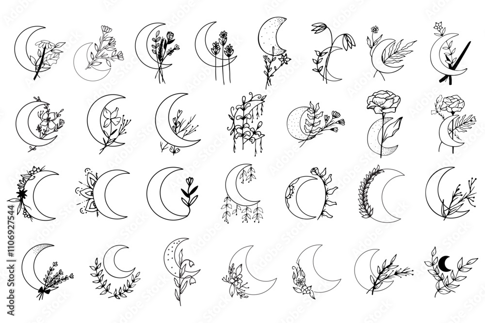 Fototapeta premium moon botanical pen drawing