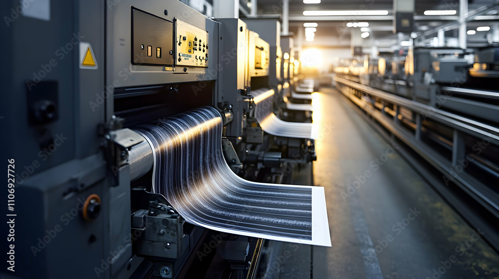 Fototapeta premium Printing Press Produces Continuous Paper Roll in Factory