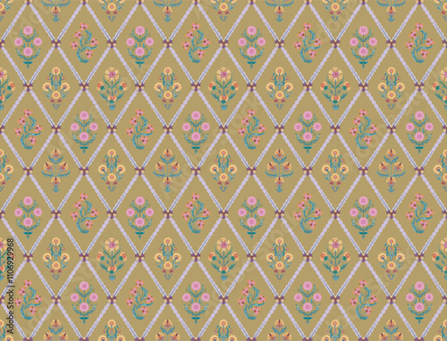 Vintage floral background pattern, Mughal decorative floral,