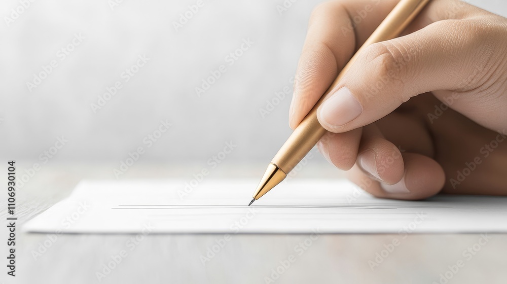 Elegant Hand Writing with Golden Pen on Paper Elegant Hand Writing with Golden Pen on Paper
