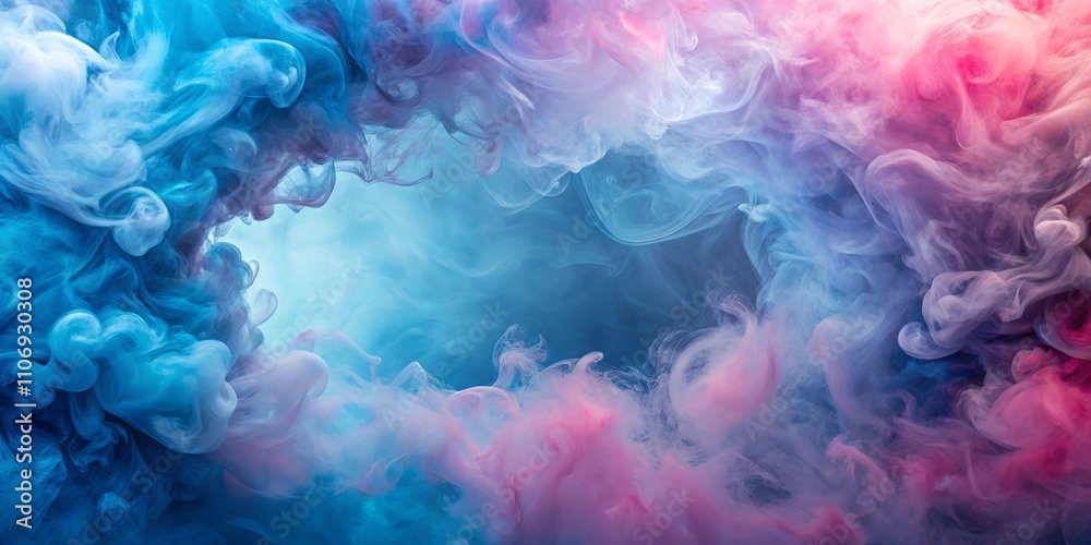 Abstract Swirling Hues of Blue and Pink Ink in Water, Creating a Dreamlike and Ethereal Composition