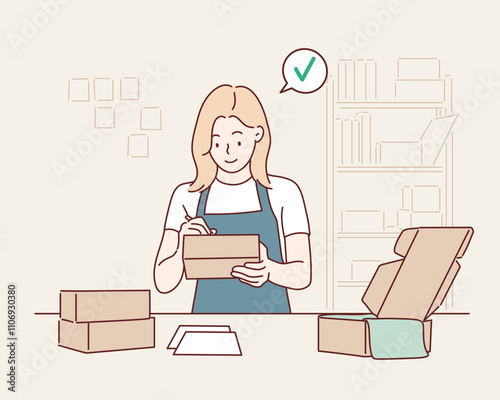 packaging box in store seller retail home office shop. Hand drawn style vector design illustrations.