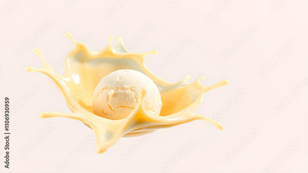 vanilla splash with ball of vanila ice cream inside isolated, make more background. Generative AI vanilla splash with ball of vanila ice cream inside isolated, make more background. Generative AI