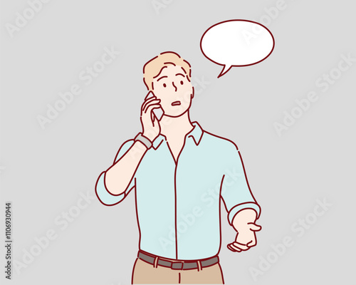 man talking on the phone. Hand drawn style vector design illustrations.