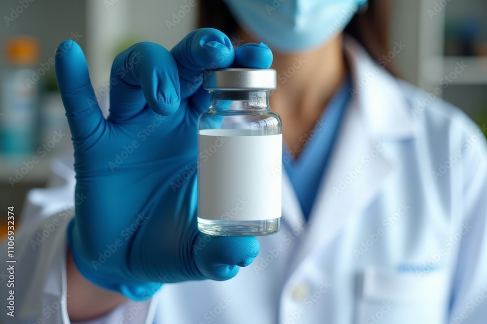 Gloved Hand Holding Vaccine Vial Medical Professional