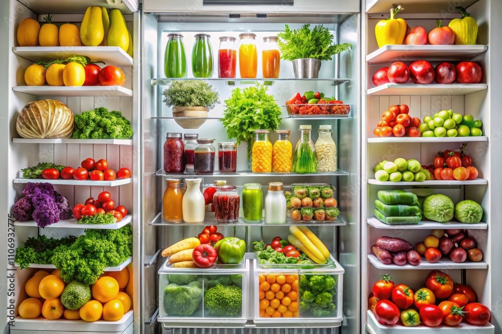 Organized Refrigerator Interior: Fresh Produce, Drinks & Meals Photography Organized Refrigerator Interior: Fresh Produce, Drinks & Meals Photography