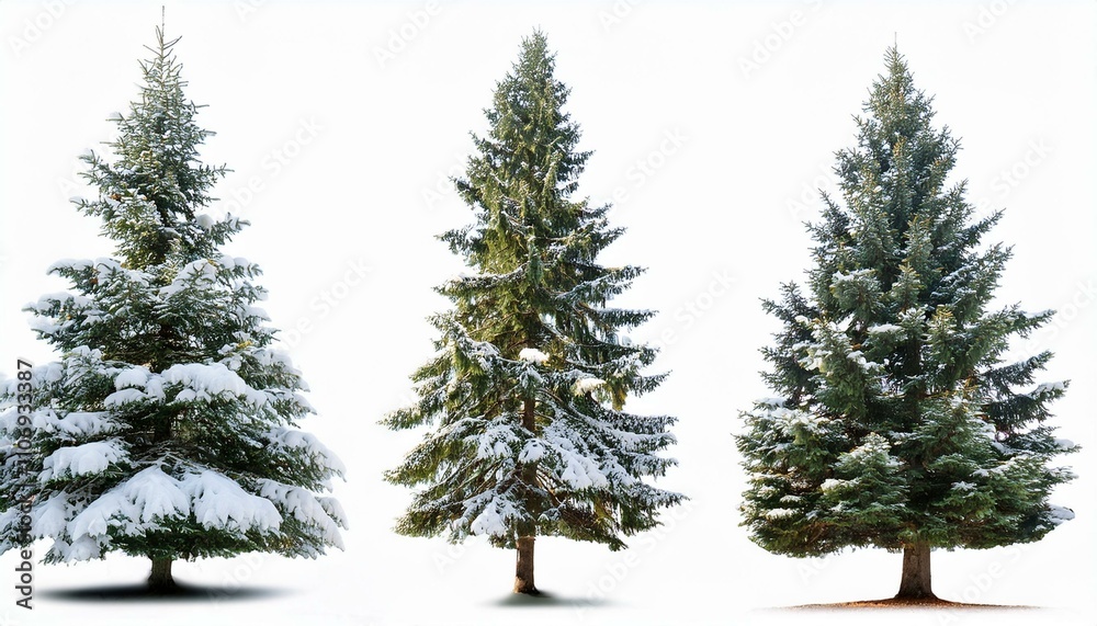 Collection of christmas Trees with Snow isolated on transparent or white background