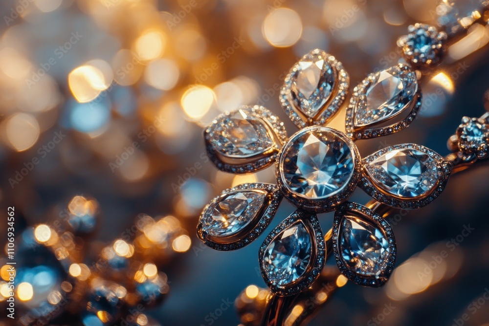 A close-up of an ornate piece of jewelry featuring sparkling gemstones and intricate design. A close-up of an ornate piece of jewelry featuring sparkling gemstones and intricate design.