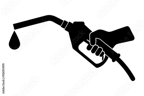 Hand holds a refueling gun and a drop of gasoline and gas station, Gasoline pistol pump nozzle with drop oil,