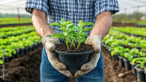 Planting seedlings in greenhouse gardening event nature content outdoor environment close-up view sustainable living concept