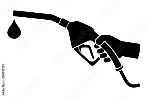 Hand holds a refueling gun and a drop of gasoline and gas station, Gasoline pistol pump nozzle with drop oil,