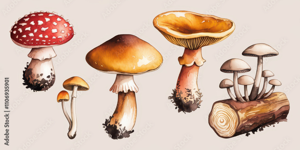 Mushrooms on green grass with a fresh, natural look Mushrooms on green grass with a fresh, natural look