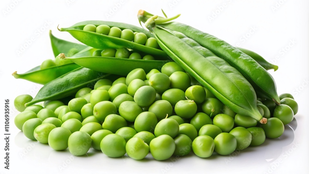 Fresh Green Peas Isolated on a White Background for High-Quality Product Photography, Perfect for Culinary Use, Healthy Eating, and Food Packaging Concepts Fresh Green Peas Isolated on a White Background for High-Quality Product Photography, Perfect for Culinary Use, Healthy Eating, and Food Packaging Concepts