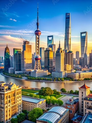 shanghai skyline at dusk