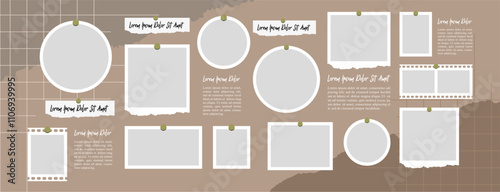 Pictures or photos frame collage, page grid layout abstract photo frames and digital photo wall template