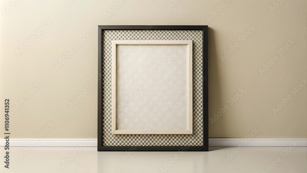 Fototapeta premium Elegant Blank Frame with Subtle Patterned Mat on Neutral Wall