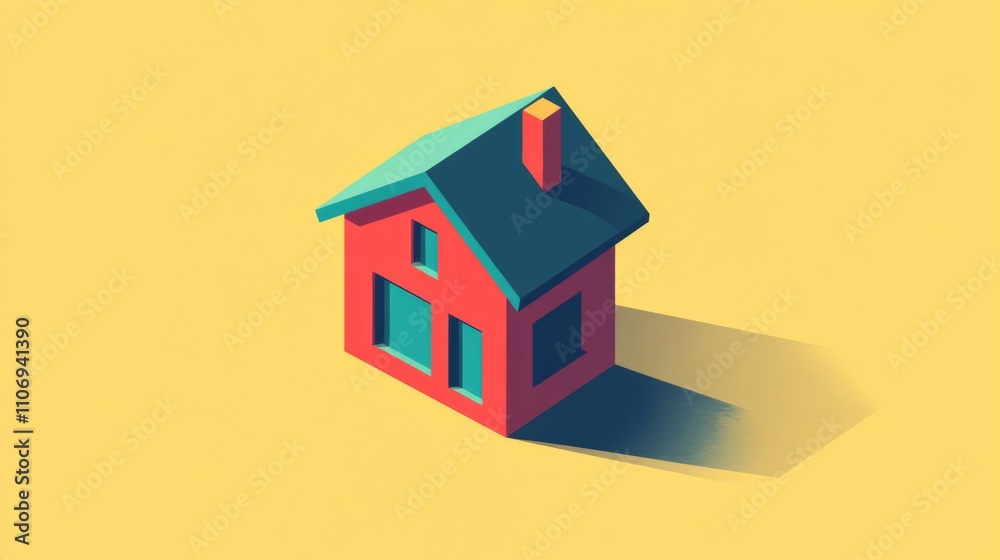 Isometric Minimalist House Illustration - Geometric Design Isometric Minimalist House Illustration - Geometric Design