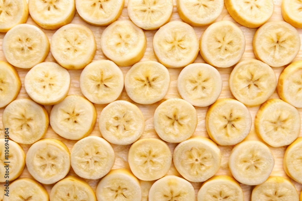 Banana Rings Background. Sweet Dishes Blank. Peeled Banana